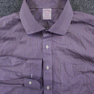 Brooks Brothers Madison Men's 17.5 35 Blue Red Plaid Long Sleeve Cotton Spandex